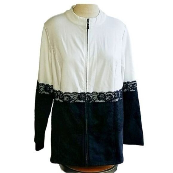 COLORBLOCK Sweatshirt Belle Kim Gravel Lace Zip Up White Women's WOMAN'S Large - Picture 2 of 10